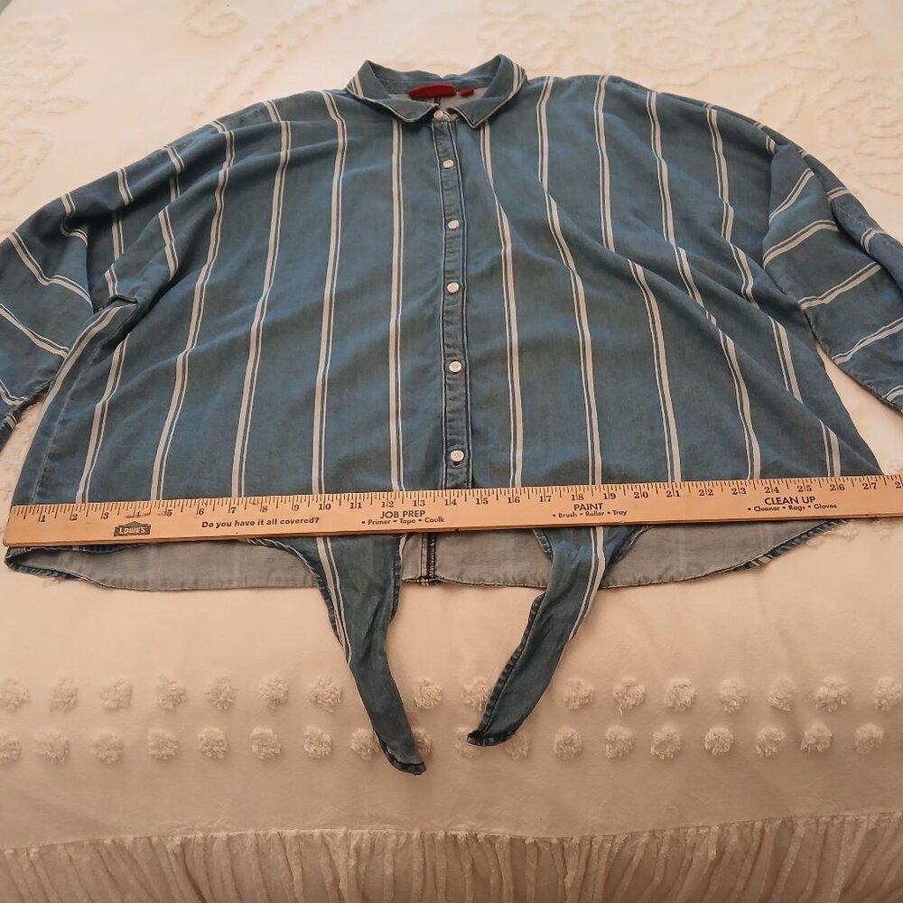 Jennifer Lopez Denim Striped Shirt XXL Chambray LS Buttons Top Tie Bottom - Picture 5 of 10